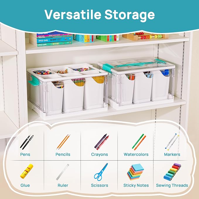 Vtopmart 24 QT Clear Plastic Craft Organizer with 6 Detachable Inserts, Art Supply and Tool Storage Box for Craft, Crayon,Pencils,1 Pack - Image 5