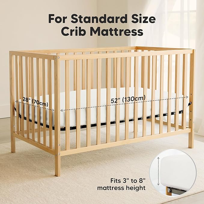 2-Pack Waterproof Crib Sheets for Boys, Girls - 52x28 Fitted Organic Cotton Baby Crib Sheets, Toddler Mattress Protector Cover, Washable, Soft & Durable Baby Bedding Essentials (Soft White)
