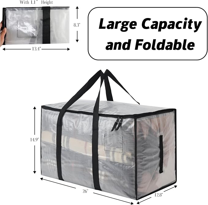 4 Pack Heavy Duty 93L (24.5 Gallon) Stackable Plastic Storage Bins with Lids, Clear Totes – For Home Organization and Storage, Sturdy and Reusable Alternative to Moving Bags - Image 3