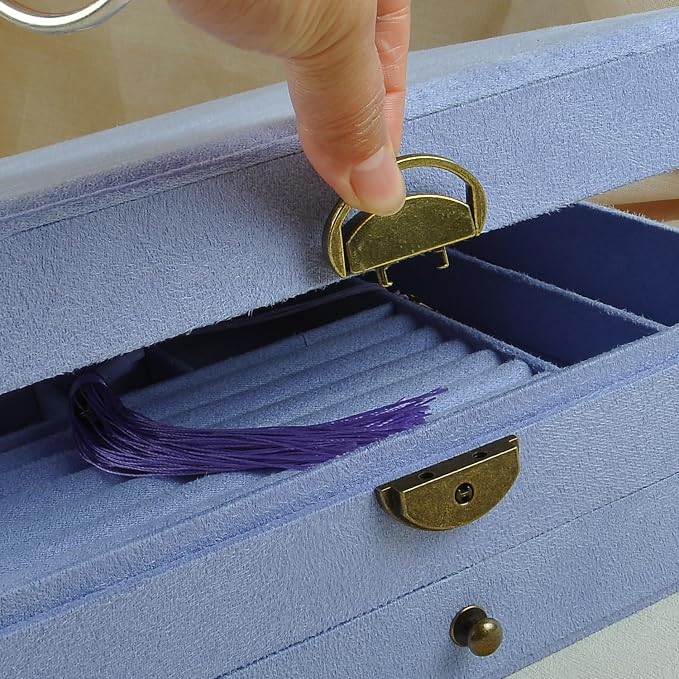 Women Jewelry Box Lockable 3 Layers Large Jewelry Organizer Storage Case for Earrings Necklaces Rings Bracelets,Green Display Jewel Holder (Lavender) - Image 5