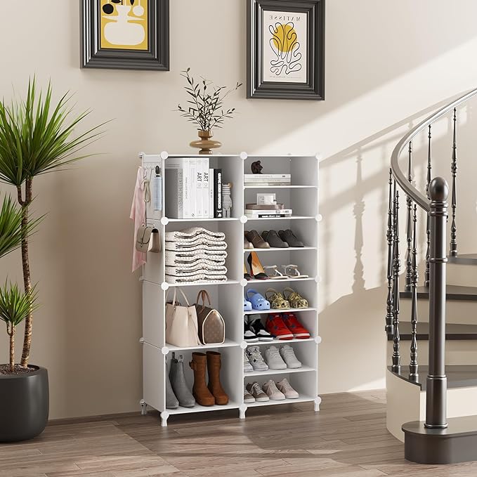 AWTATOS Closet Organizer 8 Cube Storage Shelves Closet Clothes Organizers and Storage Stackable Cubby Shelving for Closet Bedroom Living Room Office White - Image 2