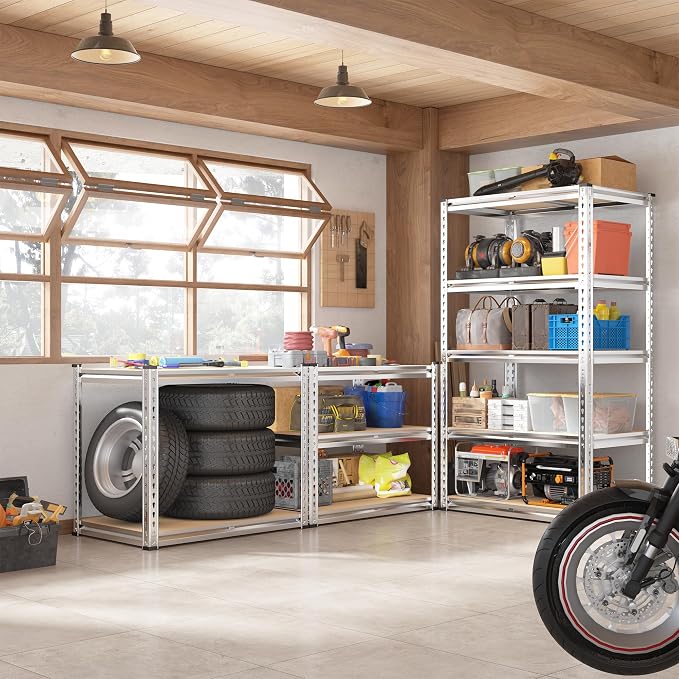 REIBII 2000LBS Storage Shelves 5 Tier Garage Shelving Heavy Duty Metal Shelving Adjustable Garage Shelves for Pantry Closet Kitchen Basement 28" W x 13.8" D x 59.8" H, Silver - Image 8