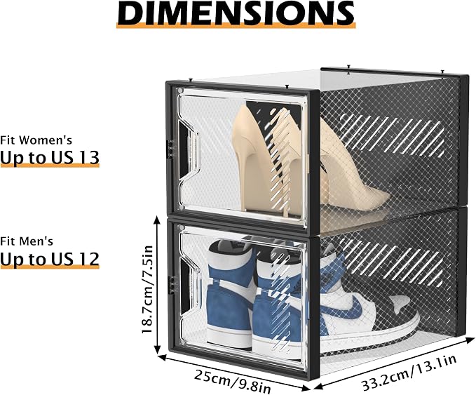 SIMPDIY Shoe Storage, 12 Pack X-Large Shoe Organizer for Closet, Shoe Boxes Clear Plastic Stackable Shoe Storage Boxes for Size 13 - Image 3