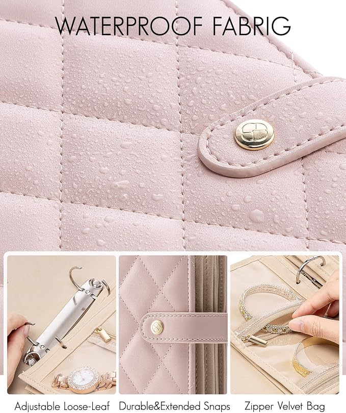 VLANDO Travel Jewelry Case,Jewelry Organizer Box with Clear Zipper Velvet Jewelry Pouch Bag, PU Leather Jewelry Case,Gift for Women-Pink - Image 4