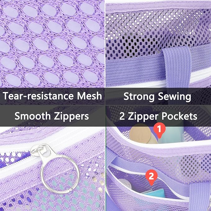 Fammart Mesh Shower Caddy Portable with Zipper & 2 Pockets - Quick Dry Shower Caddy Hanging for Travel Gym Camp Beach - Organizer Bag Bathroom Essentials for College Dorm - Image 5