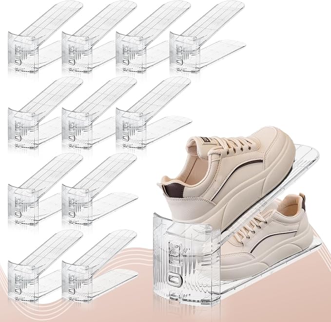 FENRUNXU Shoe Slots Organizer for Closet,12PACK Shoe Stacker Shoe Rack Organizer for Closet Space Saver Storage Shoe Holder Organization(Transparent) - Image 2