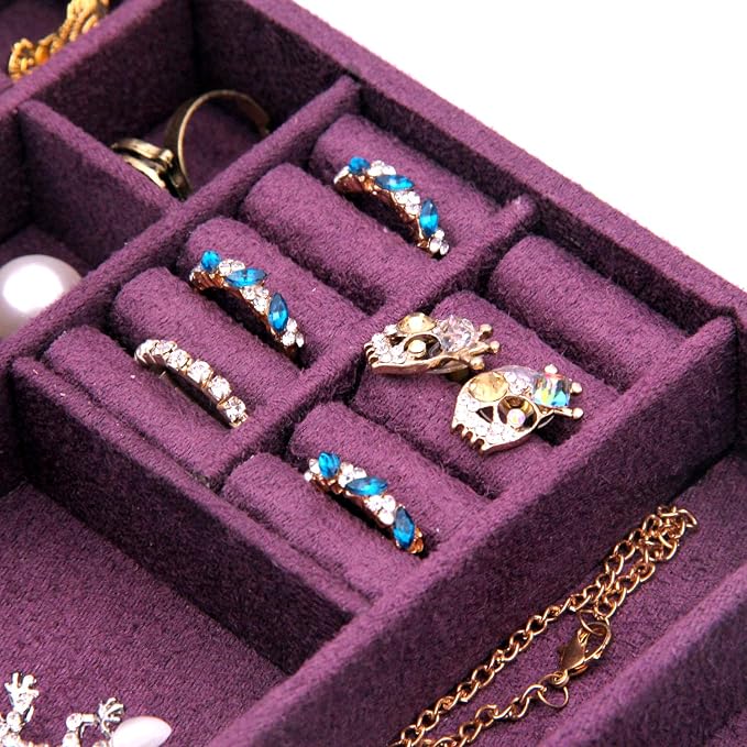 Two-Layer Jewelry Box Organizer Display Storage case with Lock (Purple) - Image 6