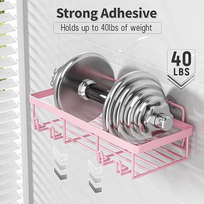 Liuoud 10 Pack Shower Caddy Organizer Rack Shelf for Inside Shower, Self Adhesive Wall Storage Basket Rustproof Stainless Steel Shampoo Holder Bathroom Accessory Decor Set, Pink - Image 5