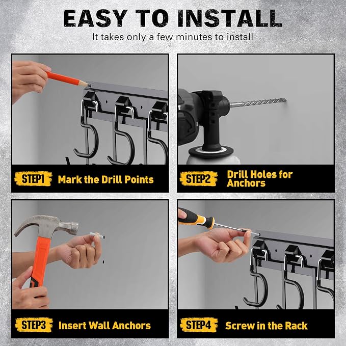 ELEAD 68'' All Metal Adjustable Garden Tool Organizer: Garage Tool Organizer Wall Mount with Black Hooks, Garage Organizers and Storage, Tool Hangers for Shed - Image 5