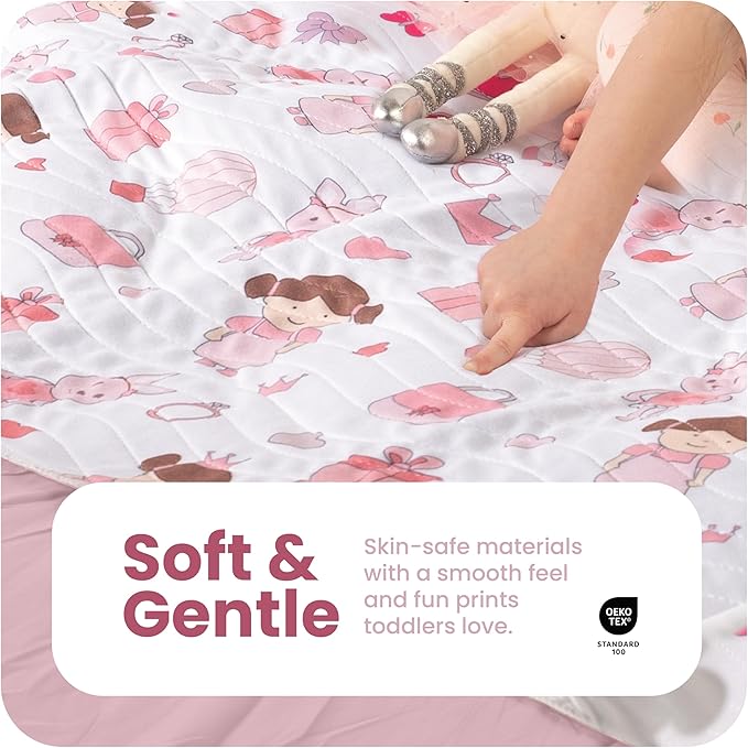 IMPROVIA® Pee Pads for Kids - Bed wetting Pads for Kids Potty Training Bed mats for Toddlers Waterproof Reuseable Washable Absorbent, Non Slip - Doll Design - Twin Size 34”x36 (2 Pack)