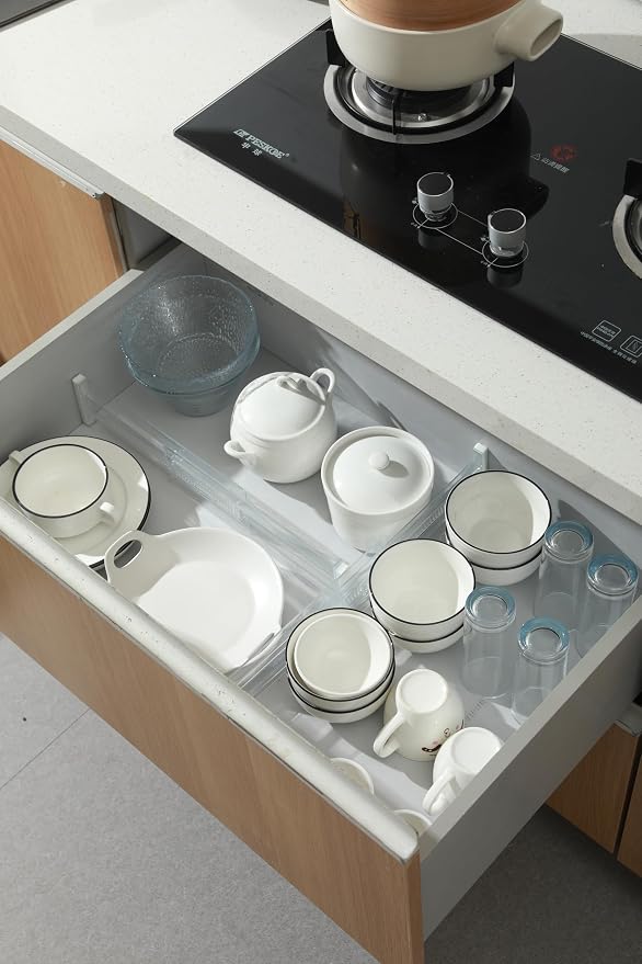 5 Pack Adjustable Drawer Dividers (12.3-18") 6" High Expandable Clear Drawer Dividers for Kitchen, Bedroom & Office Dresser Drawer Organizers for Clothes, Utensils and Baby Nursery Storage - Image 8