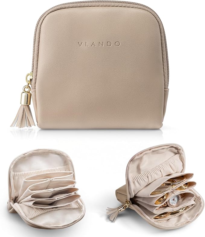 VLANDO Small Jewelry Travel Case,Gifts for Women,Jewelry Pouch Bags with Zipper,Velvet Jewelry Organizer Storage Bag for Bracelet Rings Earring-Toffee by VLANDO