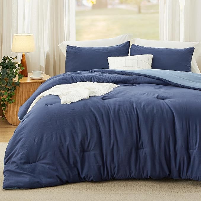 Bedsure California King Comforter Set, Navy Blue Soft Prewashed Bedding for All Seasons, 3 Pieces GentleSoft™ Bed Set, 1 Lightweight Comforter (104"x96") and 2 Pillowcases (20"x36")