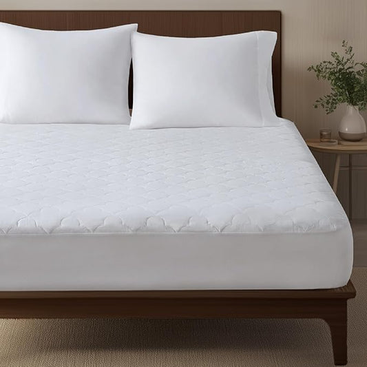 Sleep Philosophy Twin XL Mattress Pad, Cotton Mattress Protector Classic Cloud Quilted Bed Cover, All Natural Breathable Mattress Topper Fitted Pocket Fits Up to 18", Machine Washable, Twin XL White