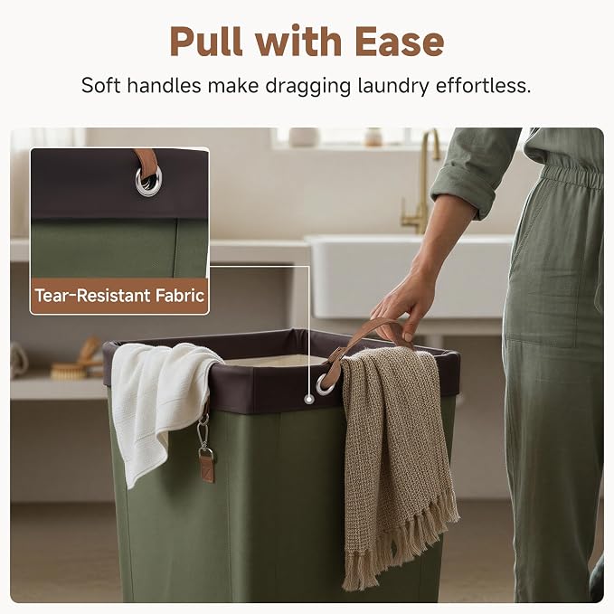 StorageWorks 160L Laundry Basket with Wheels, Large Rolling Hampers for Clothing Organizer, Dirty Clothes Basket for Hotel, Home, Closet, Dorm, Green - Image 5