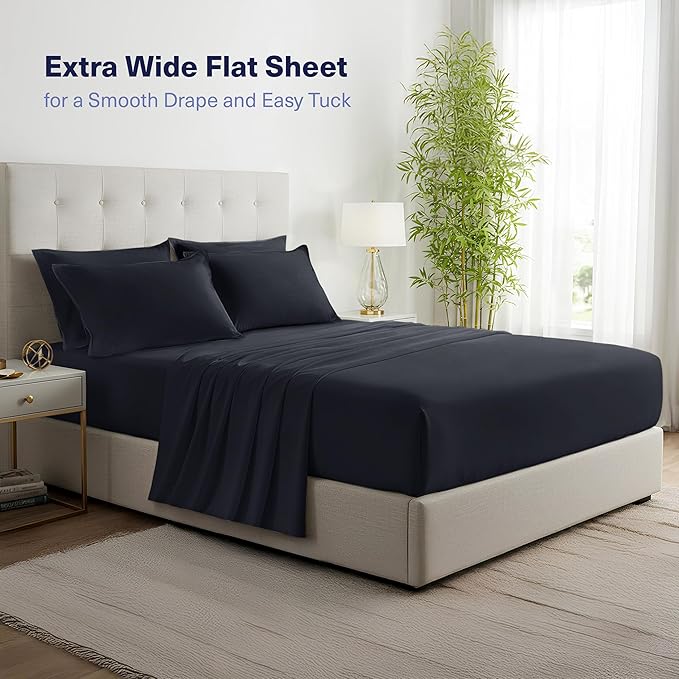 Kickoff Viscose Bamboo Sheets Queen Size 4-pc 100% Organic Bamboo Viscose Bed Cooling Sheets Queen Size Set Cool Bedding for hot Sleepers Sheet, Flat, Fitted, Pillowcases (Black, Q)