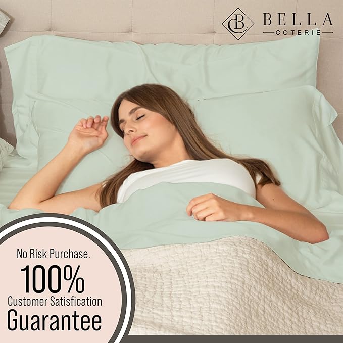 Bella Coterie Luxury Bamboo Viscose Twin Size Sheet Set | 100% Organically Grown | Ultra Soft | Cooling for Hot Sleepers | 18" Deep Pocket [Sea Glass]
