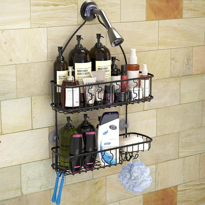 Simple Houseware Bathroom Hanging Shower Head Caddy Organizer, Black - Image 2