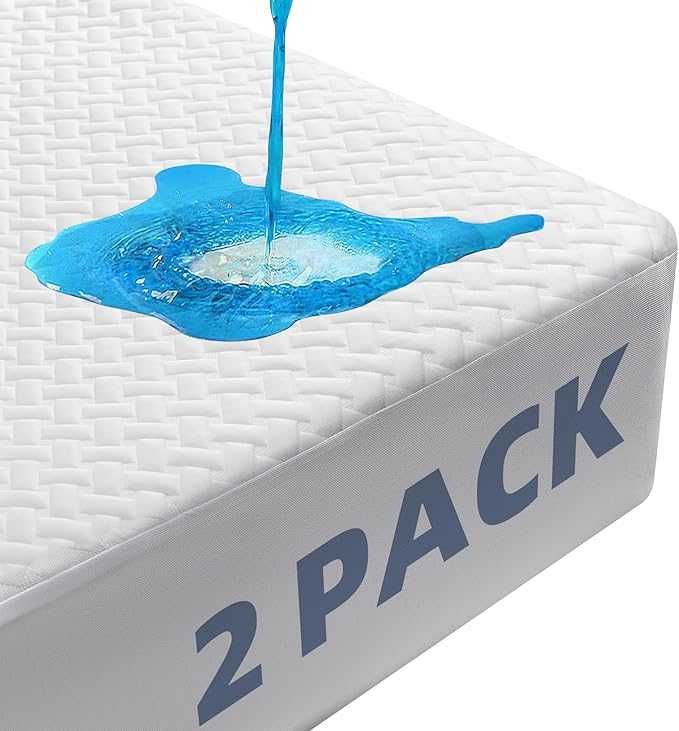2 Pack Waterproof Mattress Protector Full Size, Cooling Mattress Cover Full Size Bed Soft Breathable Mattress Pad Cover Fitted 8-21'' Deep Pocket, Vinyl Free