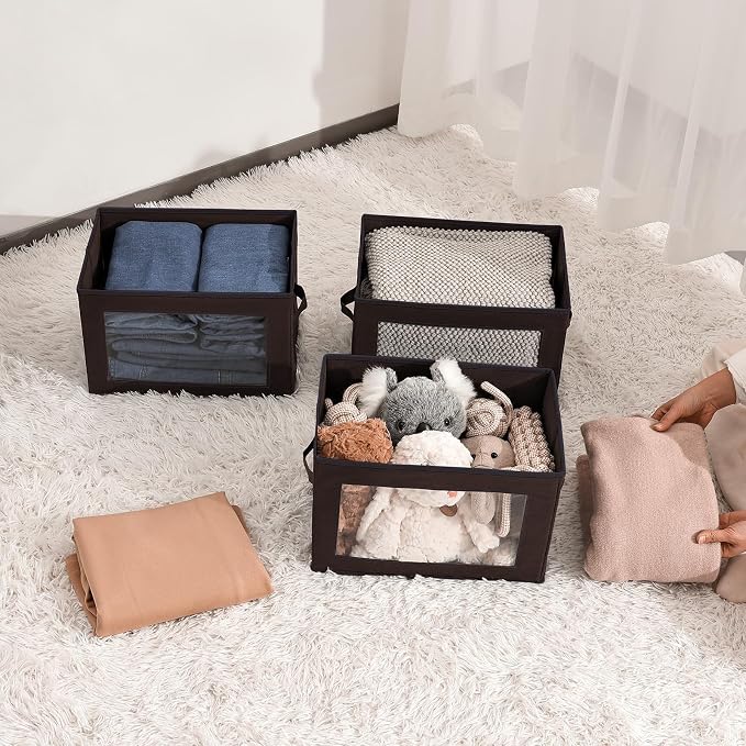 Homsorout Brown Fabric Storage Bins with Lids - 6 Pack Modern Lidded-Home Storage Bins, 14 Inch. - Perfect for Clothes, Books, CD, Office Supplies - Image 6