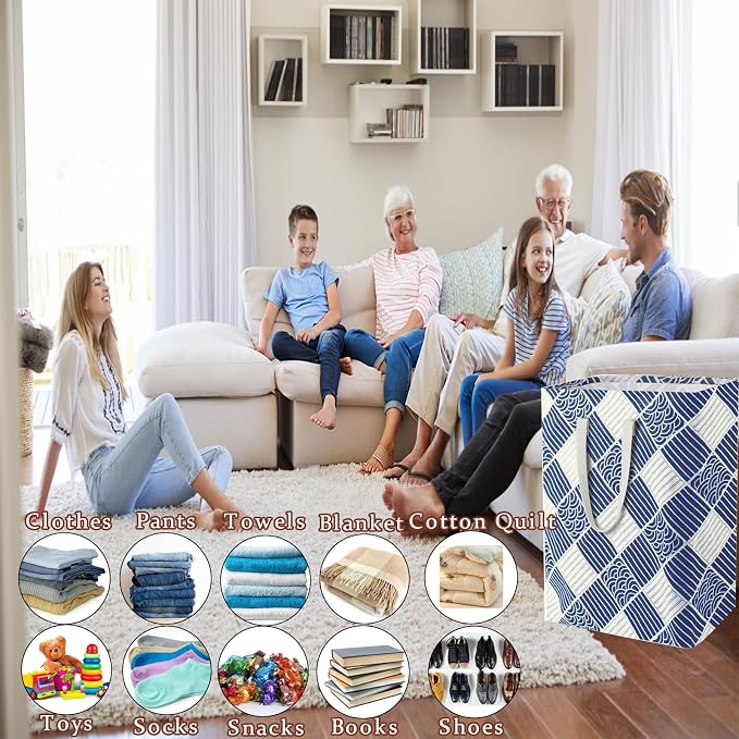 Waterproof Laundry Hamper Collapsible Laundry Basket Leather Handle Laundry Bag Large Clothes Storage Toy Organization for Bathroom Bedroom Laundryroom College Dorms (LXY-888) - Image 5
