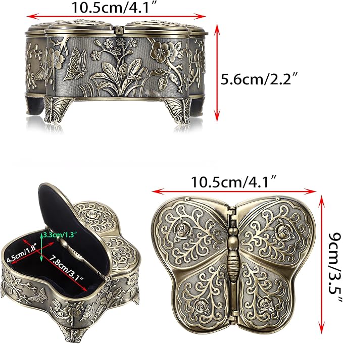 Hipiwe Vintage Metal Jewelry Trinket Box - Butterfly Shape Jewelry Organizer Treasure Chest Ring Holder Earrings Necklace Storage Box Keepsake Box,Brozne,Medium - Image 5