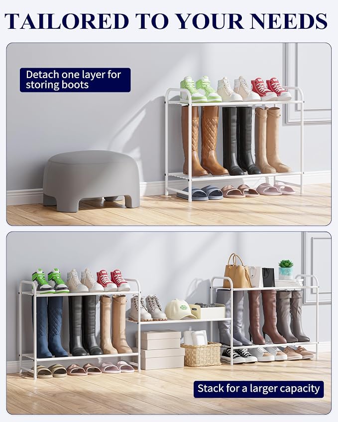 Kitsure Shoe Rack - Stainless Steel Shoe Organizer, Sturdy Shoe Rack for Closet and Front Door Entrance, Free Standing Shoe Shelf, Closet Organizers and Storage, 25.6" Wide - 3 Tier, White - Image 4