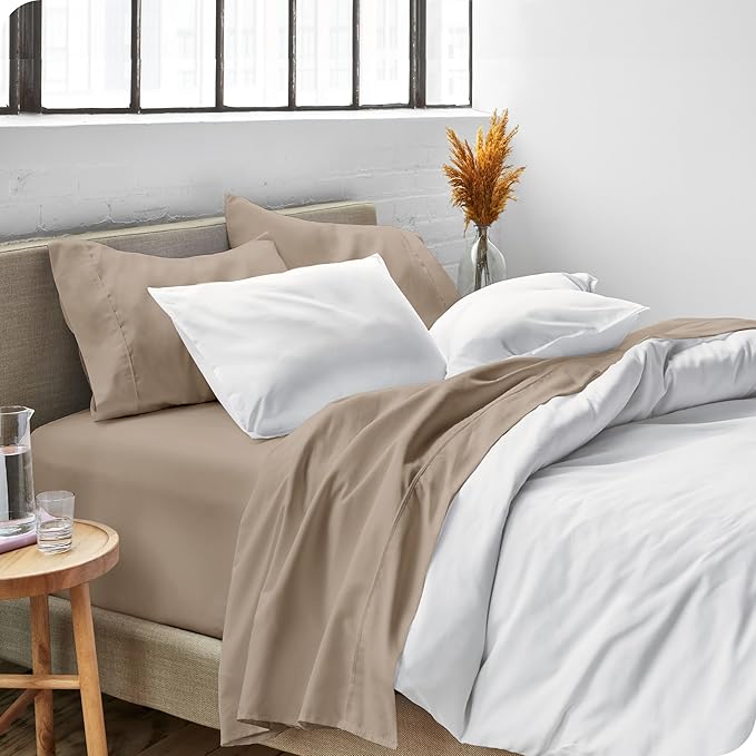 Bare Home Full XL Sheet Set - 1800 Ultra-Soft Microfiber Full Extra Long Bed Sheets - Double Brushed - Deep Pockets - Easy Fit - 4 Piece Set - Bedding Sheets & Pillowcases (Full XL, Pebble)