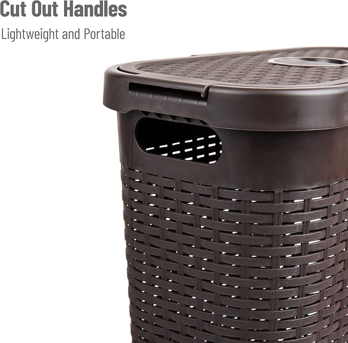 Mind Reader Slim Laundry Hamper with Lid, 40L Clothes Basket, Narrow Tapered Design with Ventilated Cutout Pattern, Plastic, Brown - Image 4