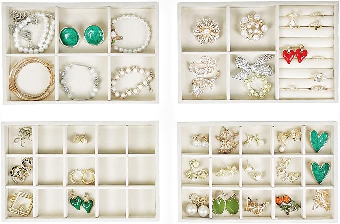 Set of 4 Stackable Jewelry Trays Organizer, Velvet Earring Organizer, Jewelry Organizer Showcase Display Drawer Organizer Storage, Earring Holder Necklace Bracelet Ring Accessary Organizers (Beige) - Image 2