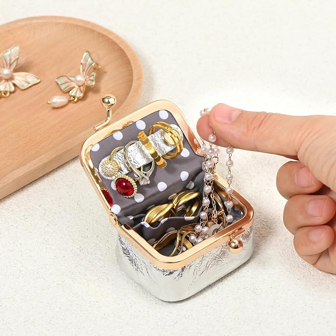 Zivyes Mini Jewelry Box Travel Small Coin Purse Organizer Case Genuine Leather Tiny Size (silver) - Image 2