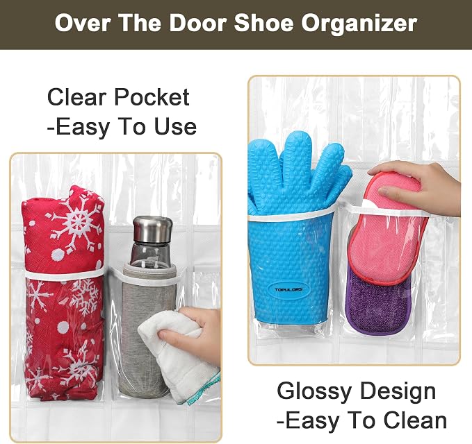 Over the Door Shoe Organizer - 2 Pack Shoe Rack for Door with 24 Pockets and Hooks, Shoe Holder Back of Door Organizers for Shoes, Hanging Shoe Organizer for Space Saving, White - Image 7