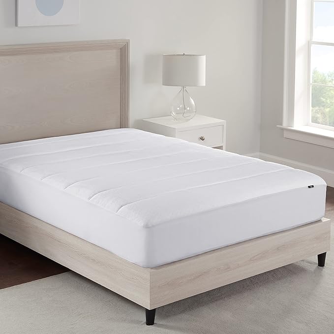 Serta Power Chill Cooling Twin Mattress Pad, Elastic Fitted Mattress Protector, Soft and Breathable Pillow Top Cover, 18" Deep Pockets for Secure Fit, Machine Washable, White
