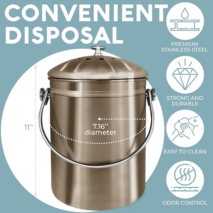 EPICA Countertop Compost Bin Kitchen | 1.3 Gallon | Odorless Composting Bin with Carbon Filters | Indoor Compost Bin with Lid | Stainless Steel Kitchen Composter for Food Scraps & Waste Recycling - Image 4