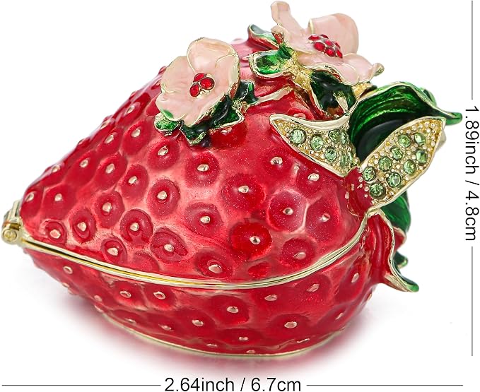 Hand Painted Fruit Trinket Box for Home Decor, Hinged Jewelry Organizer Storage, Unique Personalized Collectible Keepsake Figurine Handmade Decorative Ornament Gifts (Strawberry) - Image 2