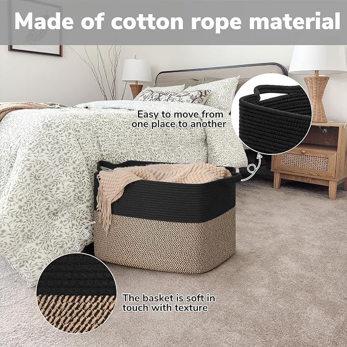 Goodpick Woven Baskets for Organizing, 18" x 14" x 12" Wicker Laundry Basket with Handles, Decorative Toy Baskets Storage Kids, Blanket Basket for Living Room, Bedroom - Image 5