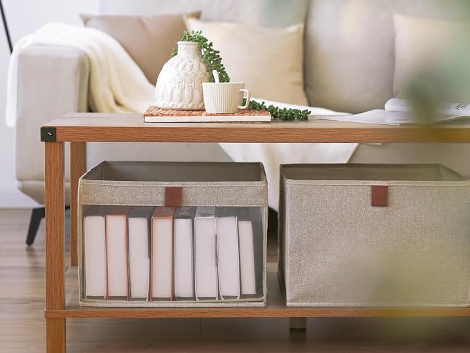 StorageWorks Closet Storage Bins, Extra Large Storage Baskets with Clear Window and Handles, Foldable Fabric Organizer for Clothes, Shelves, Brown and Beige, 3 Pack - Image 6