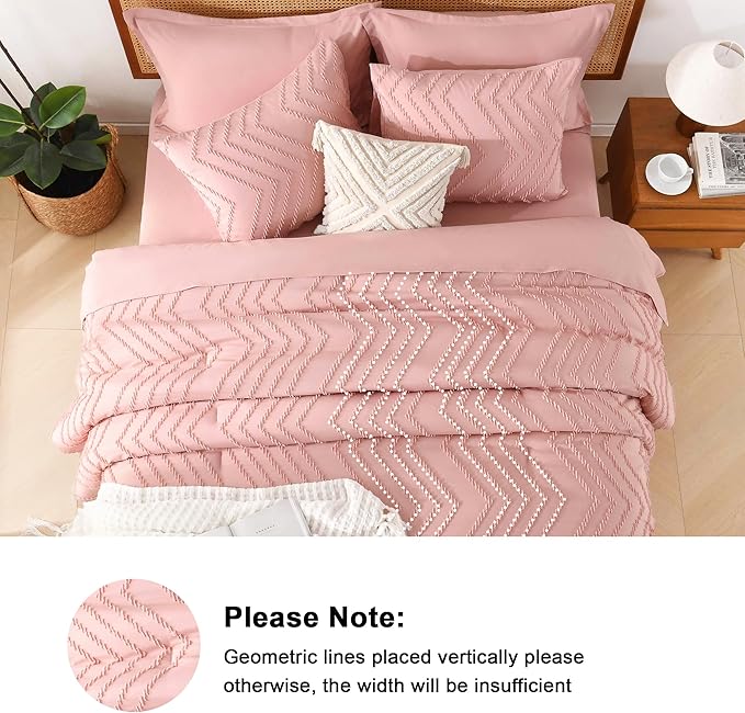 Litanika Blush Pink California King Size Comforter Set with Sheets - 7 Pieces Bed in a Bag California King Boho Tufted Complete Bedding Sets with Comforter, Sheets, Pillowcases & Shams