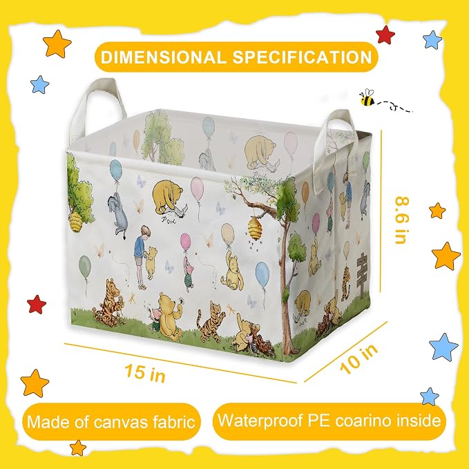 Winnie Basket,the Pooh baby Stuff,Winnie Nursery Decor Laundry Hamper With A Waterproof PECoating, Foldable, Bathroom and Bedroom SetClothes ,Toys Bin, Baby Nursery Hamper Decor - Image 2