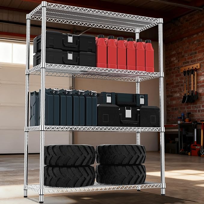 M MZG 4 Tiers Shelf Metal Storage Shelves 2640 lbs Steel Storage Shelving Utility Shelving Unit Steel Organizer Wire Rack for Home,Kitchen,Office,Garage Chrome 17.7" D x 47.2" W x 70.3" H - Image 2