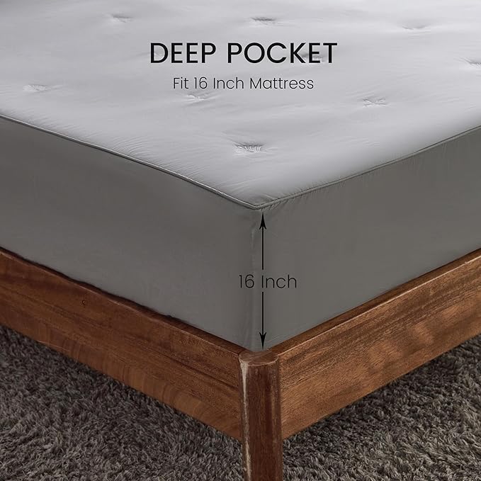 Simple&Opulence Cooling Quilted Mattress Pad – Fitted Sheet Mattress Protector Cover with Elastic Corners, Soft & Breathable, 16 Inch Deep Pocket (Dark Grey,Full)