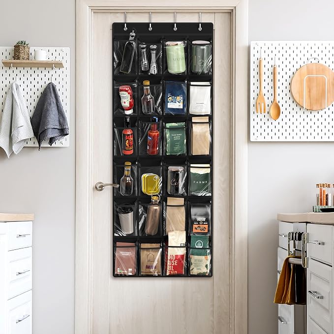 Simple Houseware 24 Pockets Large Clear Pockets Over The Door Hanging Shoe Organizer, Black (56" x 22.5") - Image 7
