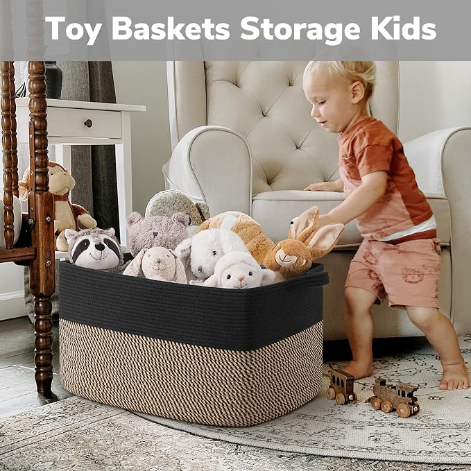 Goodpick Large Blanket Basket, 22" x 17" x 12" Wicker Storage Baskets for Organizing, Rectangle Nursery Basket for Toys Storage, Dirty Clothes Baskets for Living Room, Bedroom - Image 4
