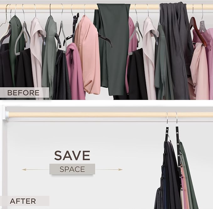 MORALVE Pants Hangers Space Saving - European Beechwood Scarf and Jean Hangers - Closet Organizer and Space Saver Pant Rack, Leggings Hanger, and Scarf Holder with 360° Swivel Hook (1 Pack) - Image 3