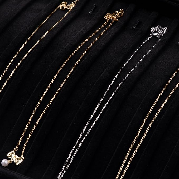 Frebeauty 15 Hooks Necklace Tray Velvet Neckalce Organizer with Clear Lid Lockable Necklace Holder Box Jewelry Organizer for Pendants Chains Necklace Jeweley Tray for Women Girls(Black) - Image 6