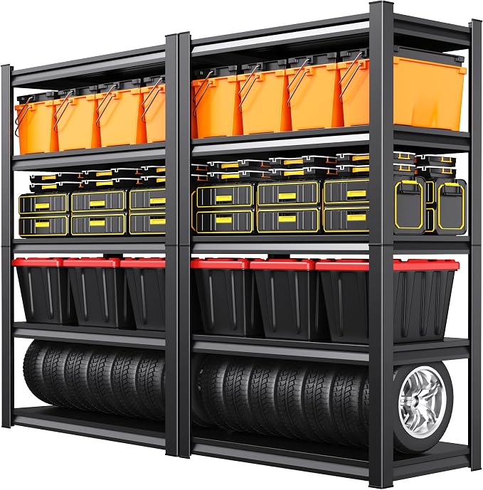 Set of 2 Garage Shelving 5-Tier Heavy Duty Storage Shelves, Adjustable Metal Shelving Unit, Utility Garage Organizer Shelf for Basement, Pantry, Kitchen, Warehouse,15.7" Dx35.4 Wx71.2 H, Black by Unknown