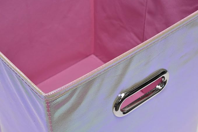 Handy Laundry 6-Pack Foldable Cube Storage Bins – Decorative Collapsible Organizer for Shelves, Closets, Underbed, Clothes, or Kids’ Toys (Shiny Pink) - Image 3