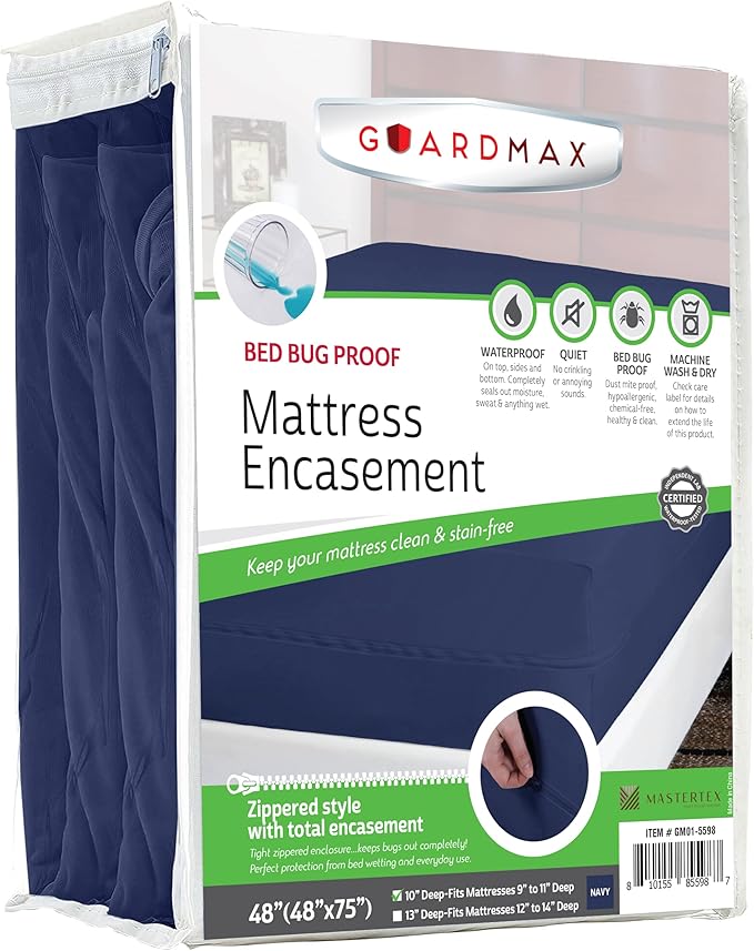 Guardmax Jersey Knitted RV Size Zippered Mattress Encasement - Waterproof & Bed Bug Proof Mattress Protector - Comfortable, Soft, and Noiseless Zippered Bedding - Dust Mite Proof (48 x 75 x 10)