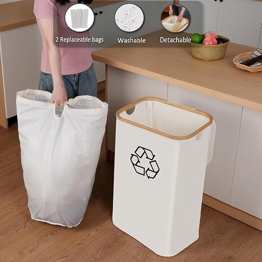 iEGrow 29 Gallons Recycling Bins for Kitchen, Indoor Recycle Bins with Lid, 110L Large Recycle bin with 2 Removeable Reusable Inner Bags, for Bottles Cans Glass Plastice Cartons(Beige) - Image 5