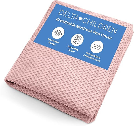 Delta Children Breathable Crib Mattress Pad Cover - 100% Breathable Mattress Pad Cover for Cribs - Elastic Edges for Secure, Universal Fit - Machine Washable - 1 Pack, Pink